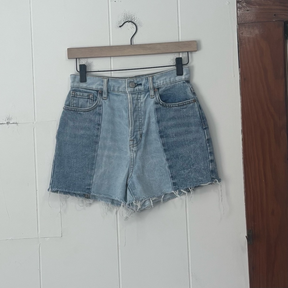 PacSun Blue Two-Tone Distressed Jean Shorts Button Fly Size 25